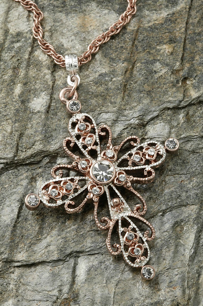 Rose Gold and Crystal Cross Necklace
