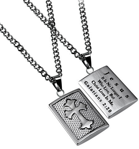 White Deluxe Shield Cross Christ in Me Necklace-Galatians 2:20