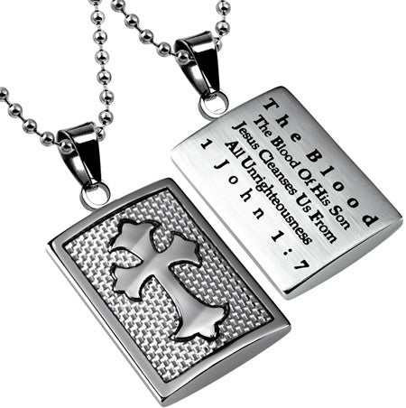 White Deluxe Shield Cross Cleansed Necklace-1 John 1:7