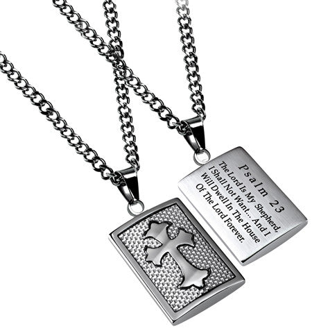 White Deluxe Shield Cross Lord is my Shepherd Necklace-Psalms 23