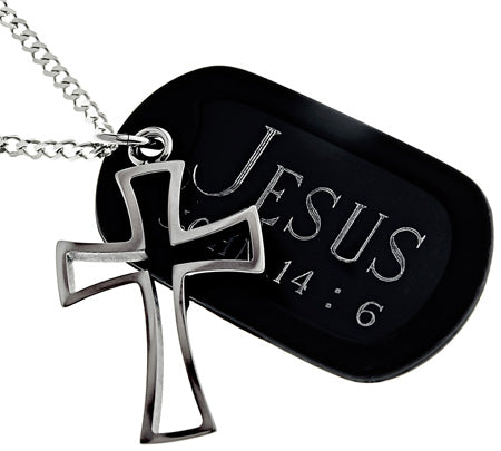 Cut Out Cross with Power Point Dog Tag on Upgrade Chain