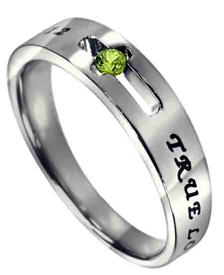 Purity Solitaire Ring with August CZ- Peridot Birthstone