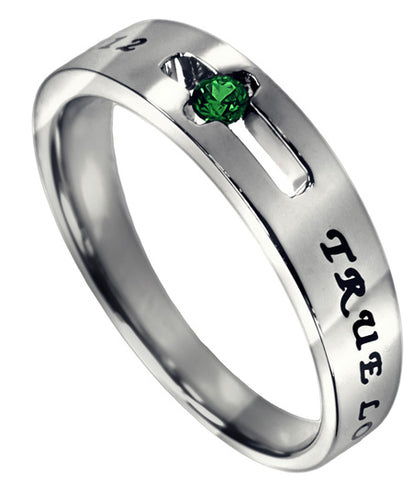 Purity Solitaire Ring with May CZ- Emerald Birthstone
