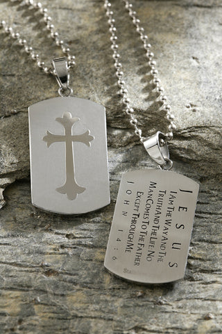 Silver Steel Shield Cross Necklace John 14:6
