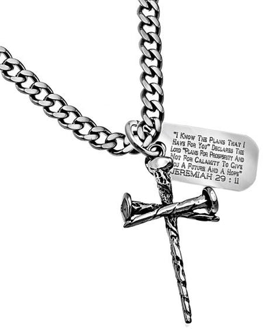 3 Nail Cross and Dog Tag Necklace-Jeremiah 29:11