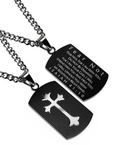 Black Shield Cross Necklace Isaiah 41:10 Fear Not