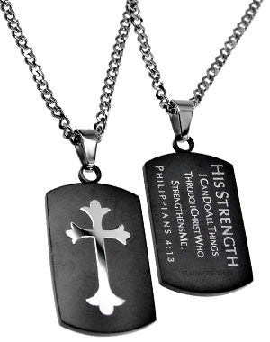 Black Shield Cross Necklace His Strength Philippians
