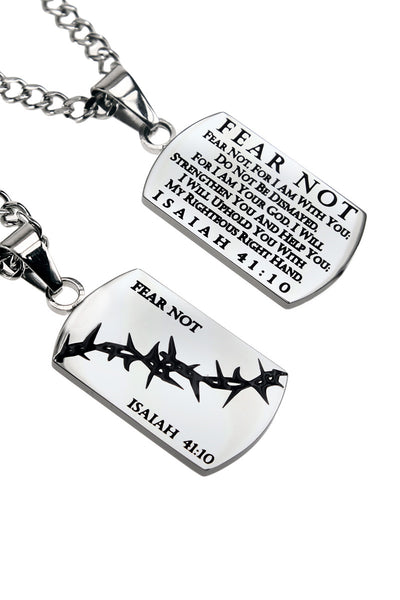 Crown of Thorns Dog Tag Fear Not Isaiah 41:10 Curb Chain
