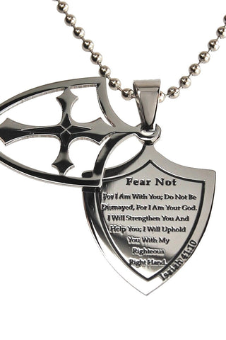 2 Piece Shield Cross Necklace Fear Not Isaiah 41:10