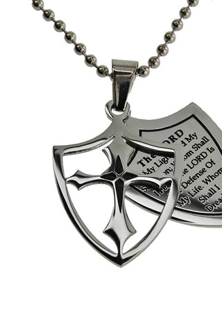 2 Piece Shield Cross Necklace Fear? Psalm 27:1