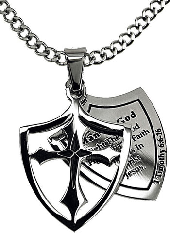 Necklace-2 Pc Shield Cross-Man Of God (1 Tim 6:11)