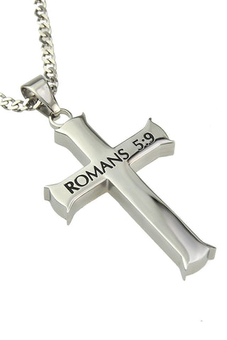 Iron Cross Silver Steel "By His Blood"  Romans 5:9