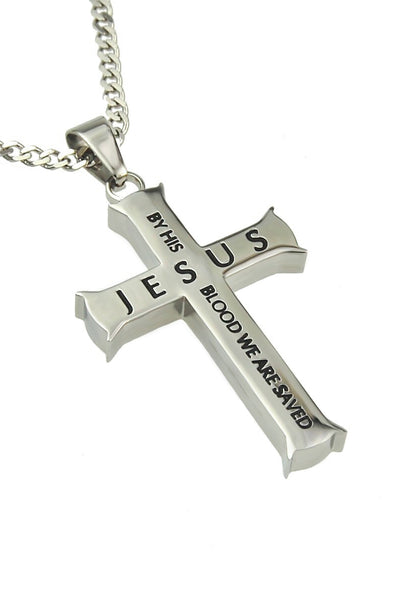Iron Cross Silver Steel "By His Blood"  Romans 5:9