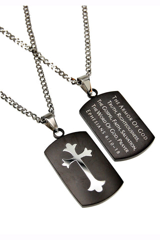 Black Shield Cross Necklace Armor of God with 20" Upgrade Chain