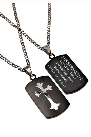 Black Shield Cross Necklace Philippians 4:13