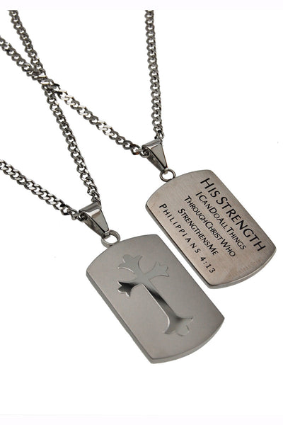 Silver Shield Cross Necklace His Strength Philippians 4:13