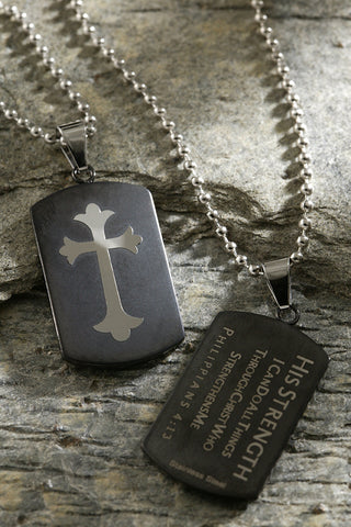 Black Shield Cross Necklace Philippians 4:13