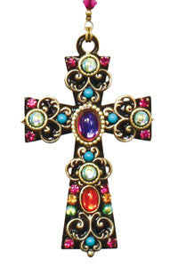 Black Enamel Gemstone Cross Necklace