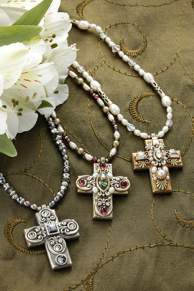 ~~~~~~~~~Medium Gemstone Cross Necklace-Choice of 3 Bead Colors