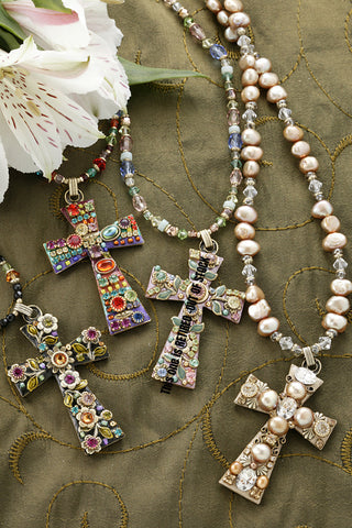 Large Gemstone Cross Necklace - Choice of 4 Bead Colors