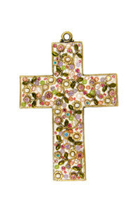 Multi-Colored Flowers Gemstone Wall Cross