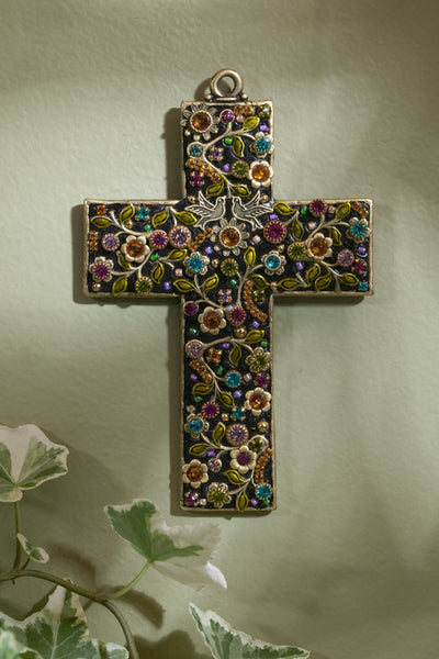 Multi-Colored Dove Gemstone Wall Cross