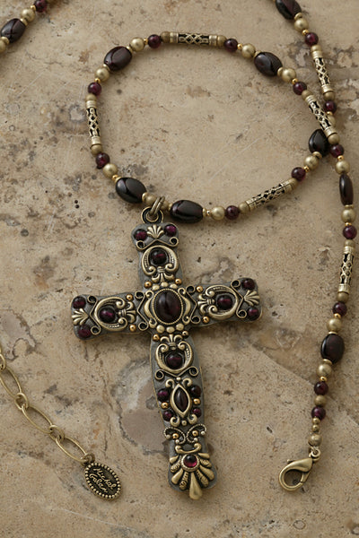 Garnet 3" Cross Necklace