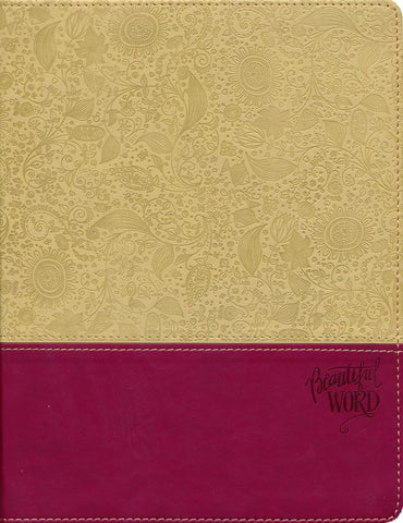 NIV Beautiful Word Bible--soft leather-look, taupe/cranberry LIMITED QUANTITIES AVAILABLE