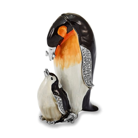 Trinket Box "Hero & Harper" Emperor Penguin with baby Hinged