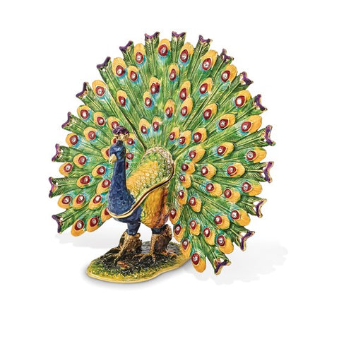 Trinket Box "Proud as a Peacock" Strutting Peacock