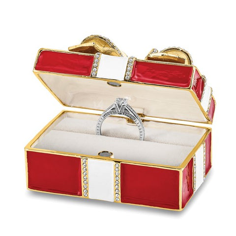Enameled DESIRE Red Gift Box with Ring Pad Trinket Box with Matching 18 Inch Necklace