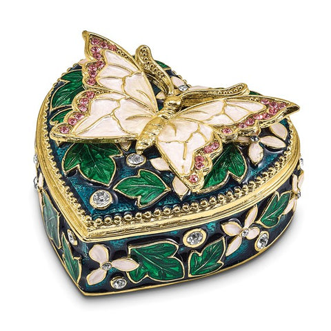 Bejeweled BLUSH Pink Butterfly on Heart Trinket Box