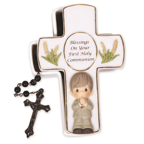 Precious Moments Blessings First Holy Communion Black Rosary and Keepsake Box