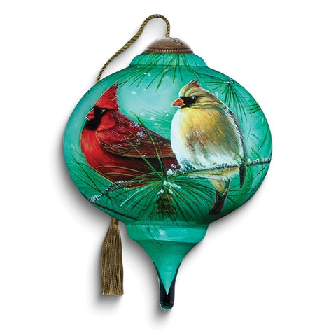 Cardinals and White Pine Handpainted Ornament