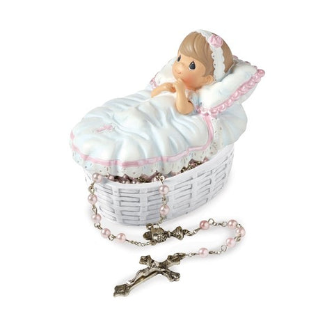 Precious Moments Pink Baby Baptism 17.5 inch Rosary Box Set