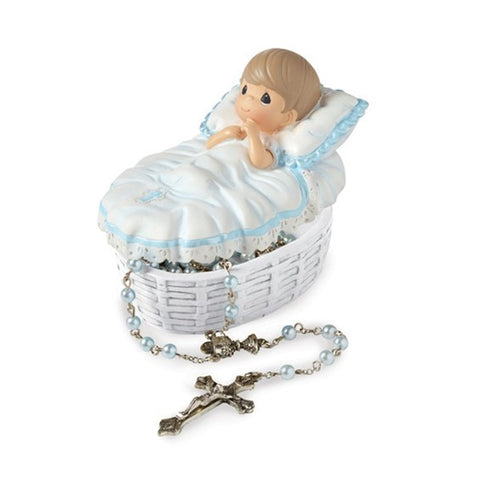 Precious Moments Blue Baby Baptism 17.5 inch Rosary Box Set