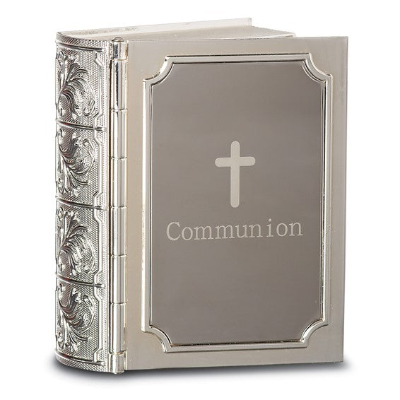 Silver-tone Ivory Enamel Communion Bible Keepsake Box