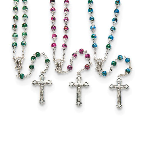 Set of 3 Marbled Bead Rosaries- Green, Blue & Pink