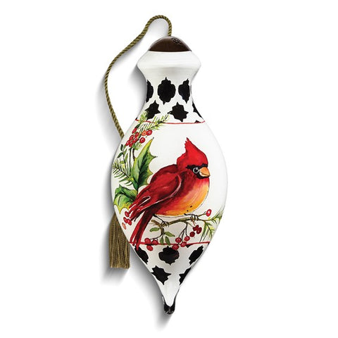 Peace Cardinal With Black and White Border Ornament