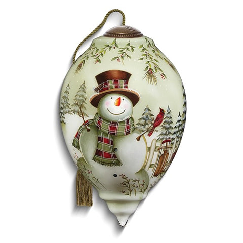 Snowman With Cardinal Framed In Berries Ornament