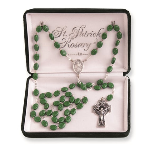 Celtic Crucifix Glass Shamrock Bead Rosary
