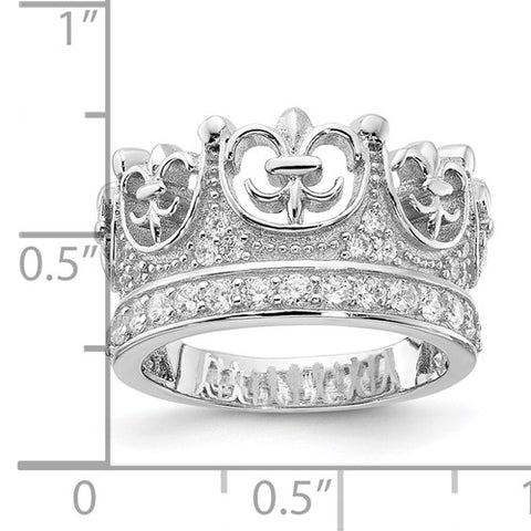 Sterling Silver - Fleur de Lis Crown CZ Ring- (Sizes 6 to 8)