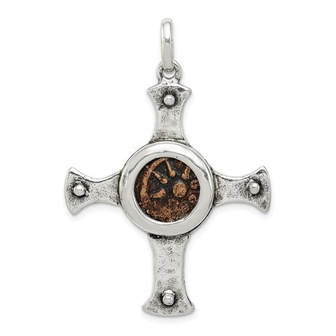 Antiqued Sterling Silver Widow's Mite Coin Cross Pendant