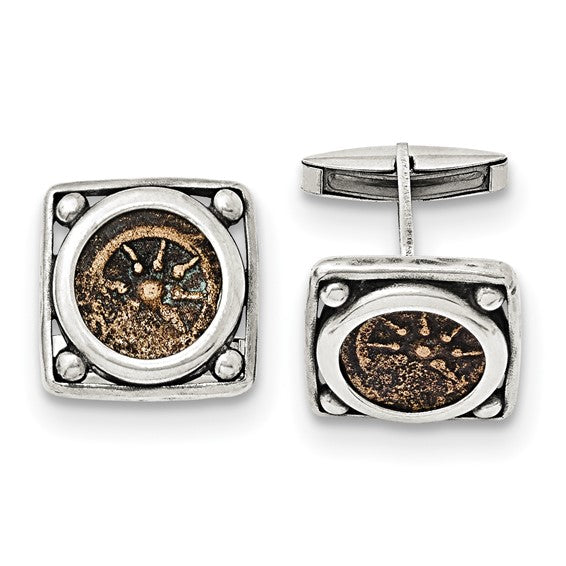 Sterling Silver and Bronze Antiqued Widows Mite Coin Cuff Links