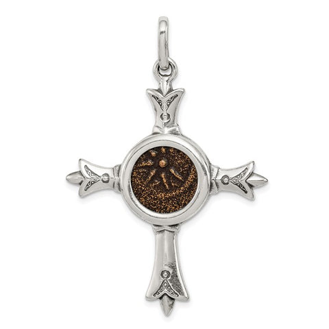 Sterling Silver Antiqued Widows Mite Coin Cross Pendant