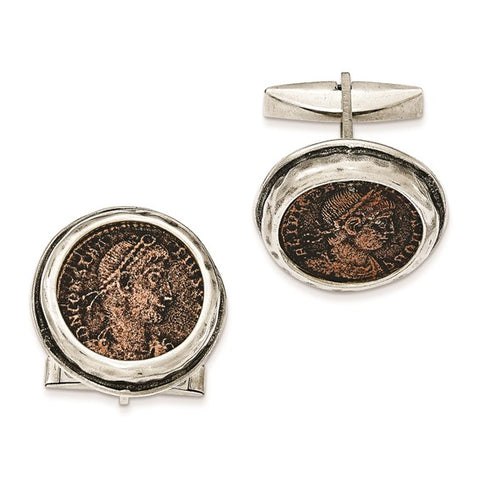 Sterling Silver Antiqued Roman Bronze Coin Cufflinks