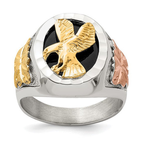 Sterling Silver and 12k Antiqued Eagle Men's Ring