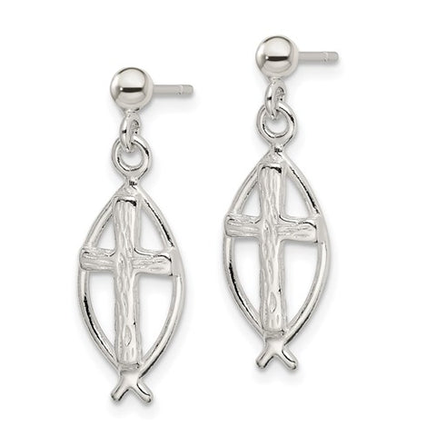 Sterling Silver Ichthus (fish) Cross Earrings