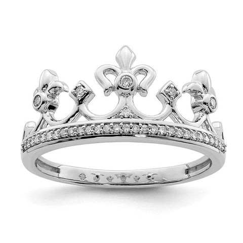 Sterling Silver Rhodium Plated Diamond Crown Ring (Sizes 6 to 8)