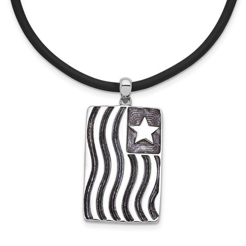 Sterling Silver Rhodium-plated Waves Of Pride 22in Rubber Cord with 2in ext Necklace